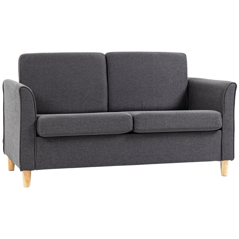 Modern Compact Loveseat Sofa for Living Room with Wooden Legs and Armrests in Dark Grey