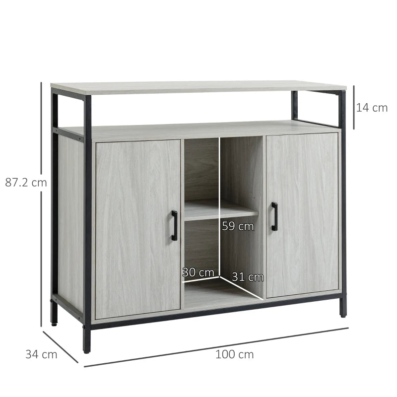 Modern Light Grey Sideboard - Steel Frame Storage Cabinet with 2 Doors & Adjustable Shelves for Living Room & Hallway