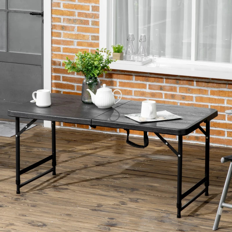 Foldable Outdoor Dining Table for 4, Adjustable Height, Dark Grey