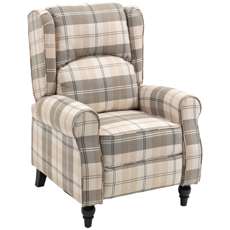 Khaki Wingback Recliner Armchair for Living Room with Pushback Mechanism, Round Armrests, Footrest and Rubber Wood Legs