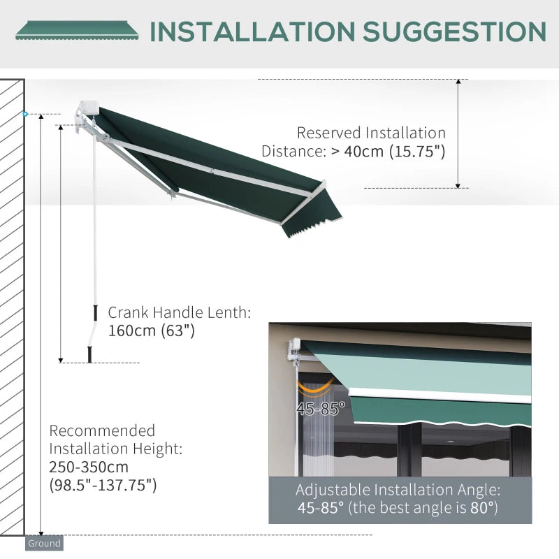 Dark Green 2.5m x 2m Manual Retractable Awning - Ideal For Patios