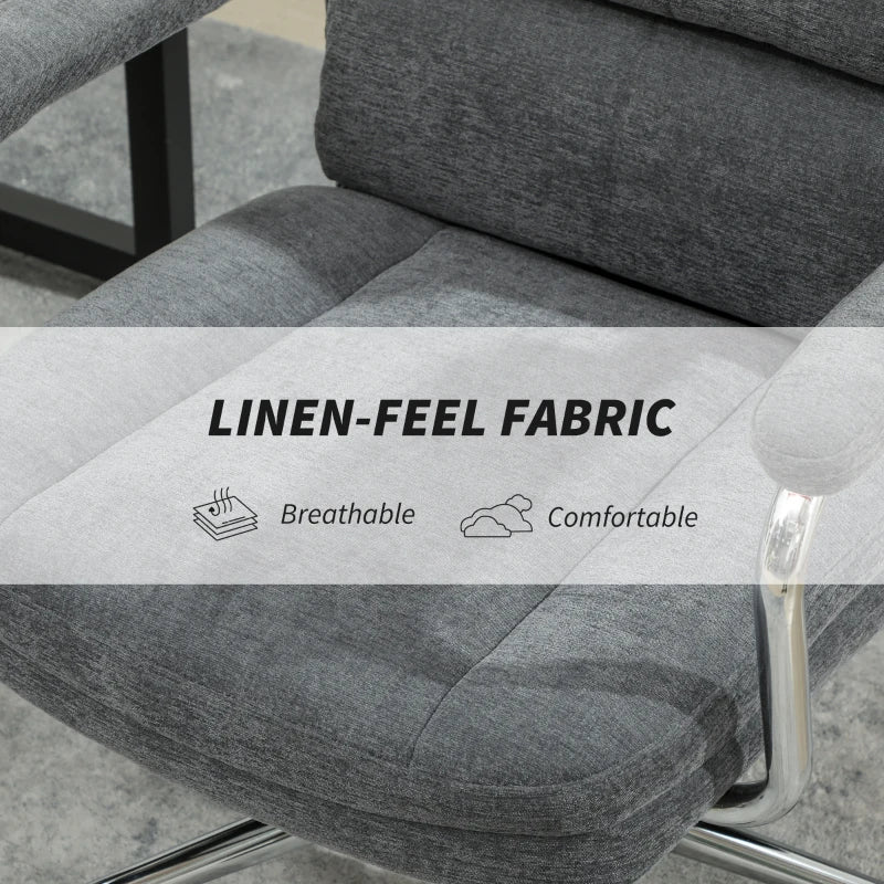 Executive Office Chair - Charcoal Grey Linen Fabric Desk Chair with Double-Layer Back Cushion, Tilt Function & Height Adjustment