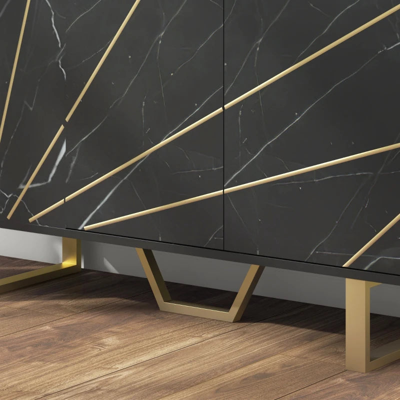 Modern Sideboard Storage Cabinet with Adjustable Shelves & Metal Legs - Black Marble Tone for Living Room, Kitchen, Dining Room, Entryway