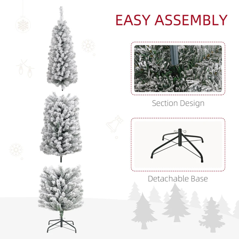 7ft Snowy Artificial Christmas Tree with Lights, Pine Cones & Decorations - Perfect Holiday Home Decor