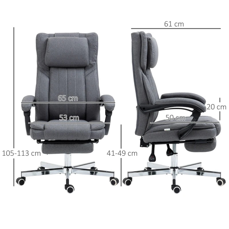 High Back Executive Office Chair with Adjustable Headrest Footrest and Reclining Back in Dark Grey