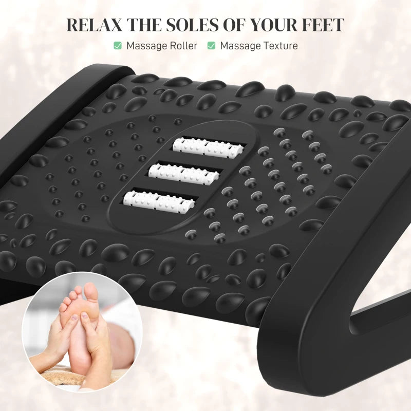 Ergonomic 10°-45° Six-Angle Massage Footrest - Adjustable Black Footrest for Ultimate Comfort and Relaxation