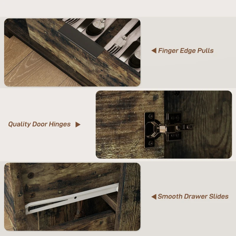 Industrial Sideboard Storage Cabinet with Doors & Drawer, Adjustable Shelves for Living Room, Dining Room, Hallway - Rustic Brown