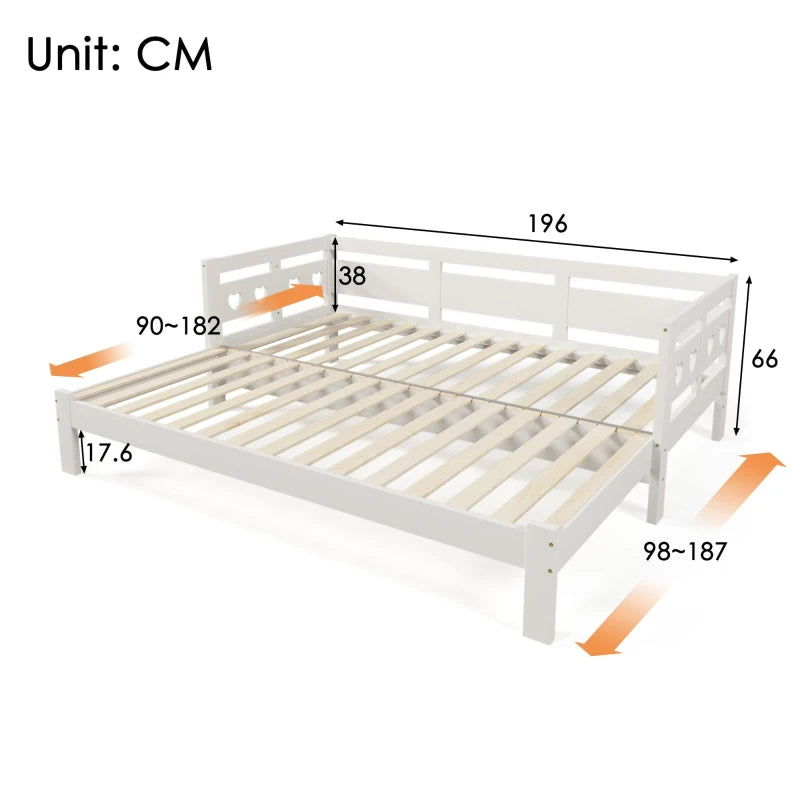 Heart-Shaped Wooden Daybed Frame with Trundle for Kids and Adults White Sofa Bed