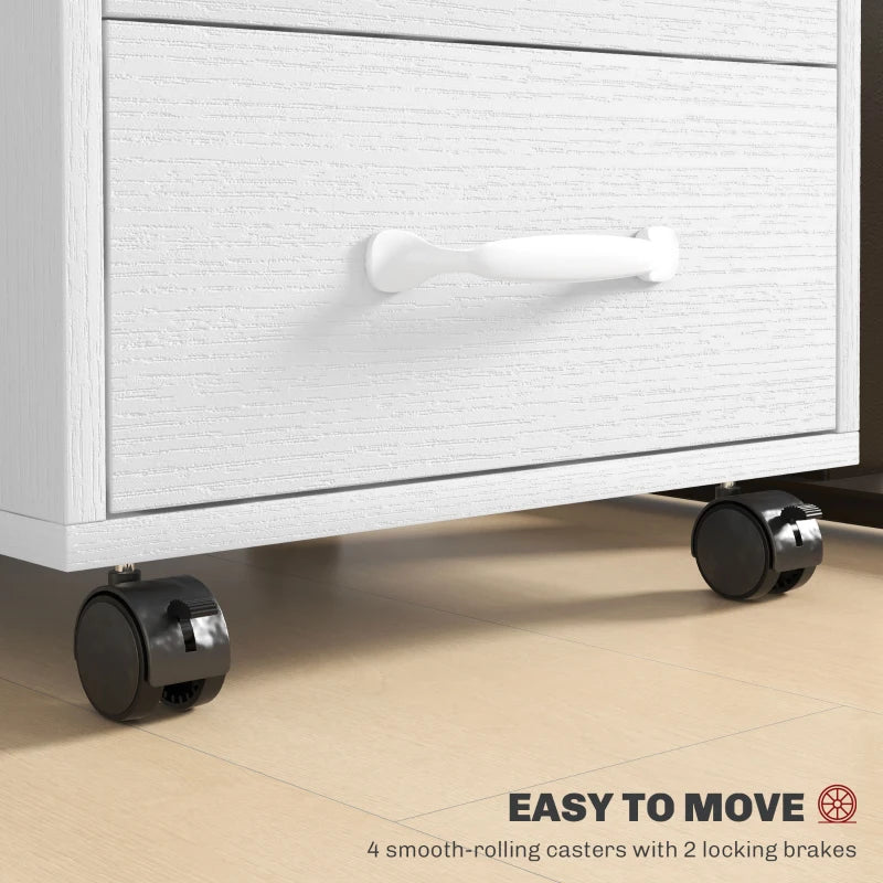 3 Drawer Mobile File Cabinet on Wheels - White Storage Solution for Home Office & Study