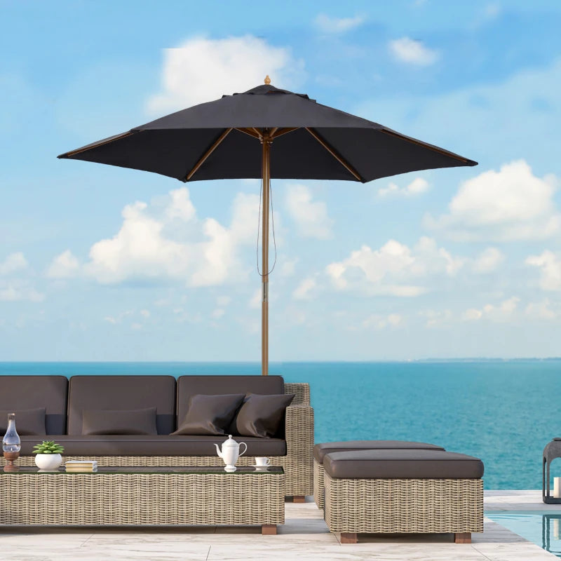 Black 2.5m Wooden Garden Parasol Sun Shade