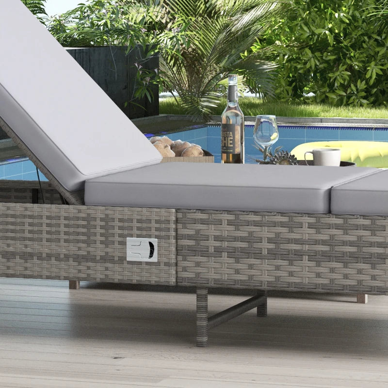 Light Grey Rattan Sun Lounger with Adjustable Backrest