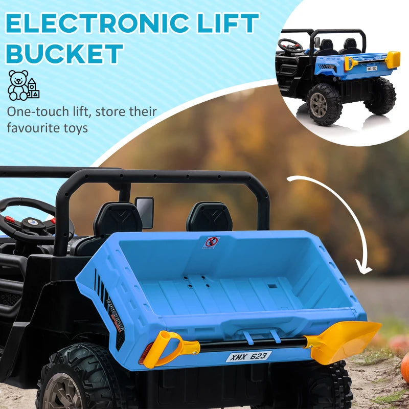 Blue 12V Electric Ride-On Car for Kids with Remote Control and Bucket Seat