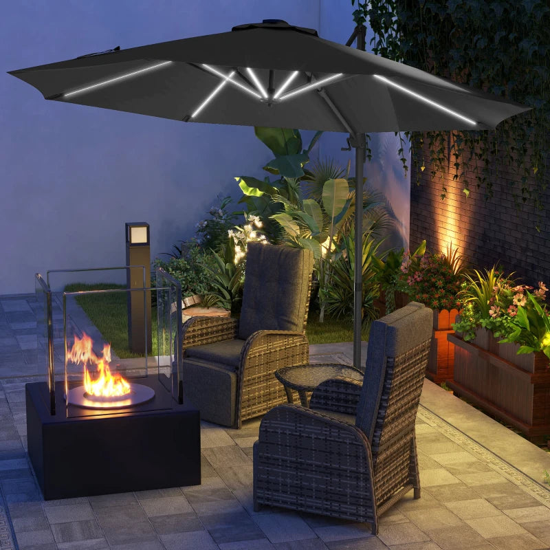 Adjustable Cantilever Parasol with Solar LED Lights, Dark Grey, 3m