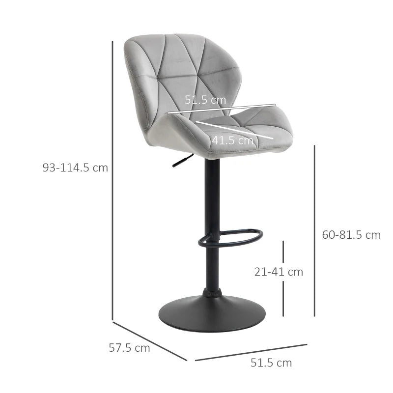 Adjustable Bar Stools Set of 2 - Armless Upholstered Swivel Counter Chairs with Back & Footrest in Light Grey
