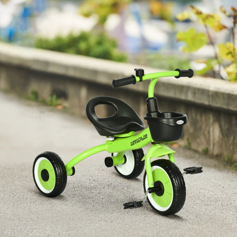 Adjustable Kids Tricycle with Basket and Bell for Ages 2-5 Years Green