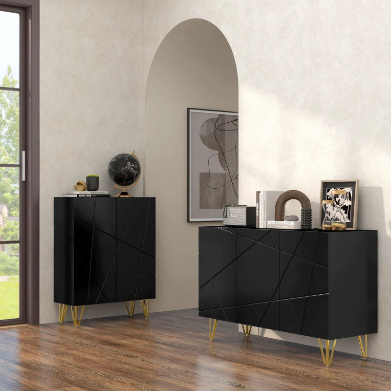 Modern Luxe High Gloss Black Sideboard with Hairpin Legs for Stylish Storage
