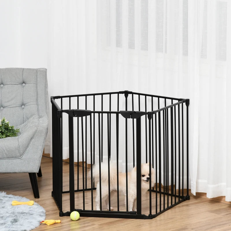 5-Panel Metal Pet Playpen with Walk-Through Door - Black Dog Fence for Indoor/Outdoor Use, Durable & Easy to Assemble