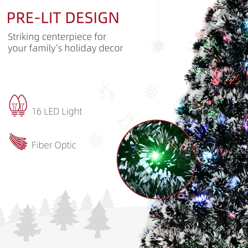 4ft Prelit Artificial Christmas Tree - Snowy Green & White Xmas Tree with Colorful LED Fiber Optic Lights