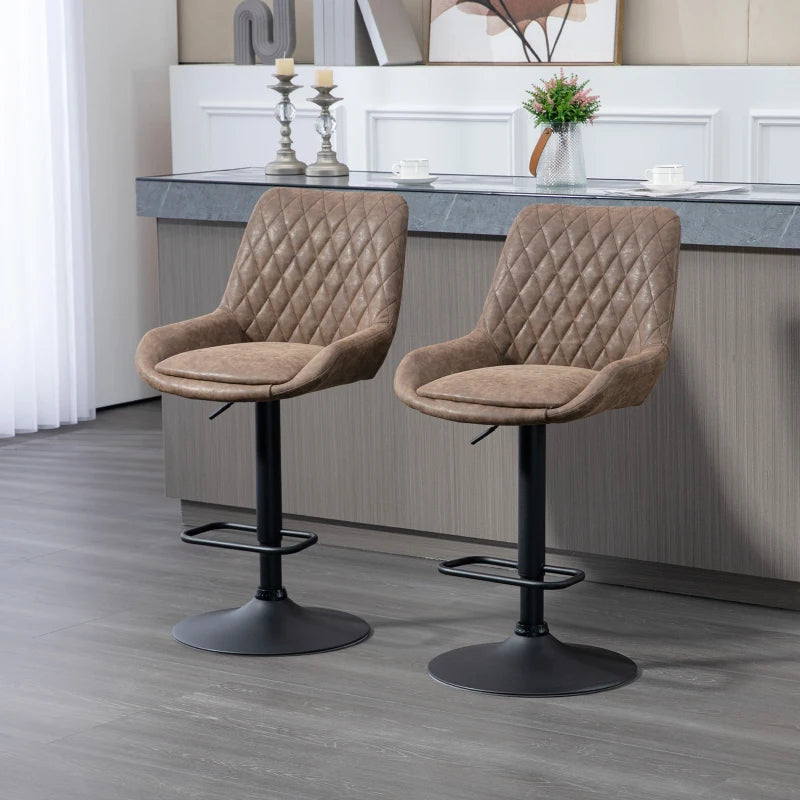 Adjustable Faux Leather Retro Bar Stools for Home Use in Brown
