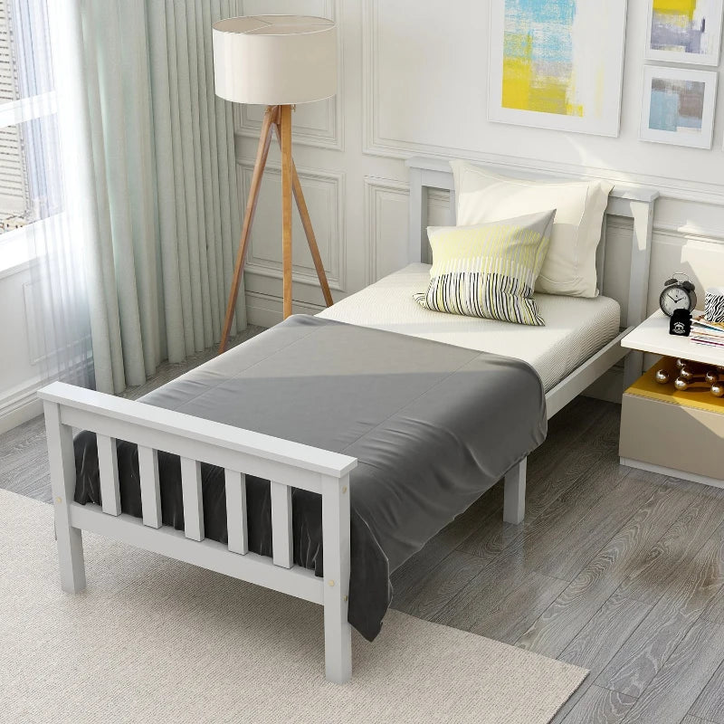 3ft Wooden Single Bed with Headboard & Footboard - Durable White Frame, 190x90 cm, Perfect for Kids & Guest Rooms