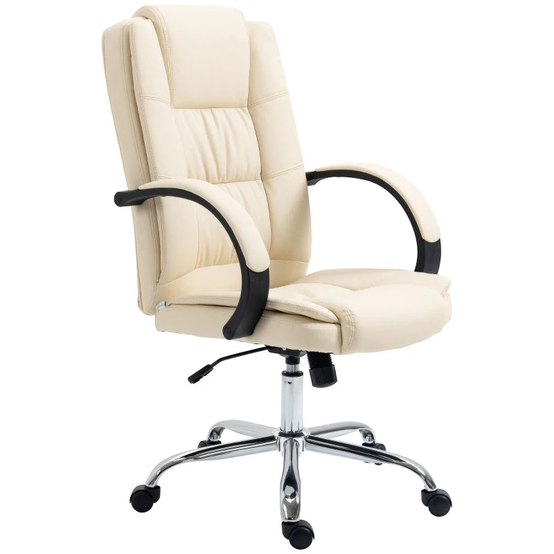 Vinsetto Beige PU Leather Office Chair - Adjustable Height, Soft Padded Seat & Backrest, Swivel Rolling Desk Chair
