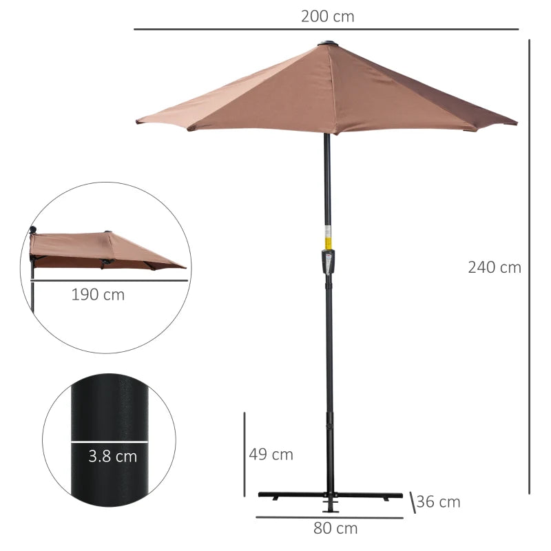 2m Coffee Half Parasol with Crank Handle and Base