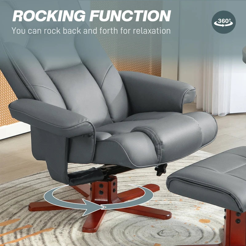 Grey Faux Leather Manual Recliner and Footstool Set for Ultimate Comfort and Relaxation