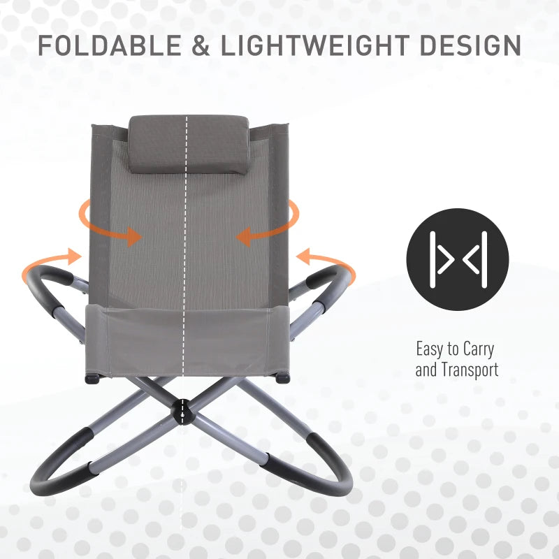 Grey Outdoor Zero Gravity Orbital Rocking Sun Lounger with Pillow