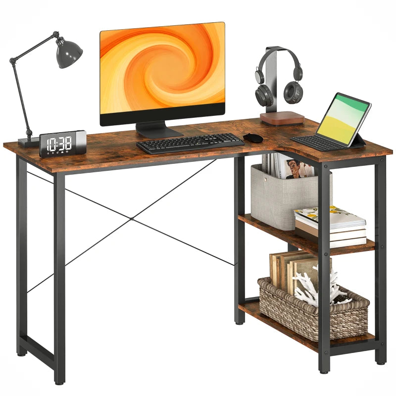 Rustic Brown L Shaped Desk with Bookshelf - Corner Computer Desk for Home Office & Study Room, 120x73.2x75cm