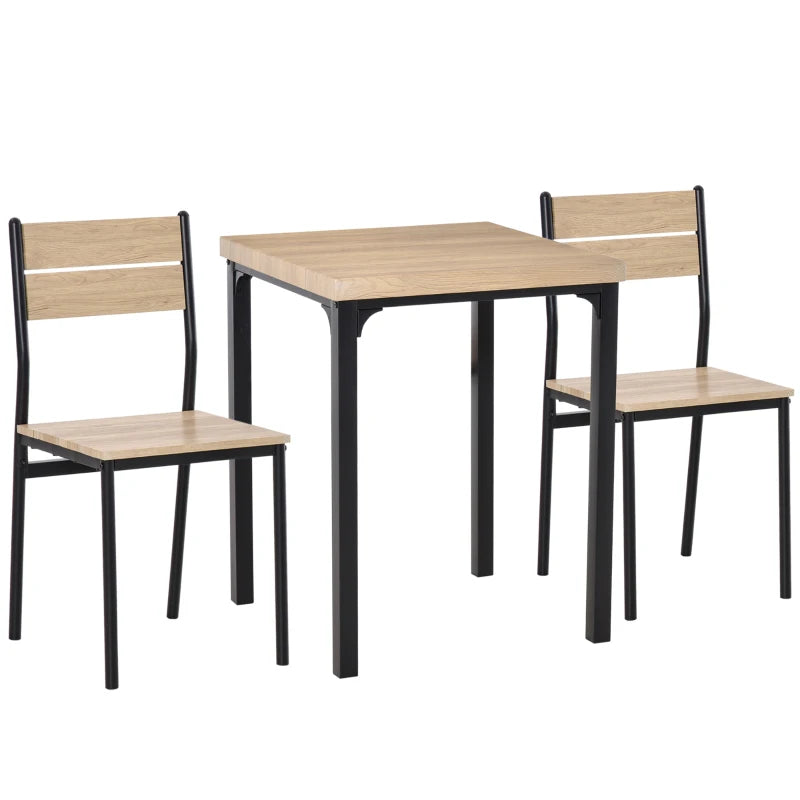 Minimalist 3-Piece Dining Set - Compact Light Wood Grain Table and Chairs for Small Spaces