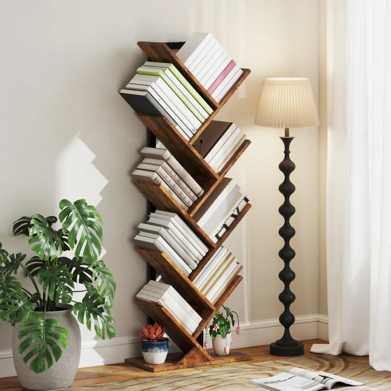 Unique Eight-Section Wood-Effect Tree Bookcase - Stylish Storage Solution for Home & Office, Modern Design, Durable Construction