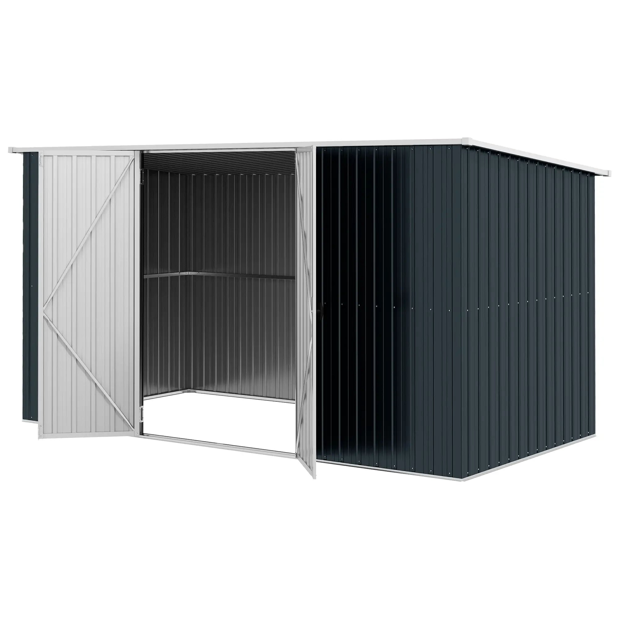 11ft x 5.6ft Dark Grey Steel Garden Shed With Lockable Doors and Gloves