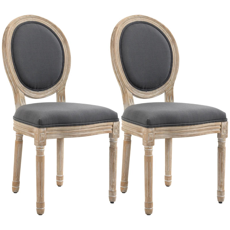 Set of 2 French-Inspired Grey Wooden Dining Chairs - Elegant Rustic Furniture for Dining Room or Kitchen