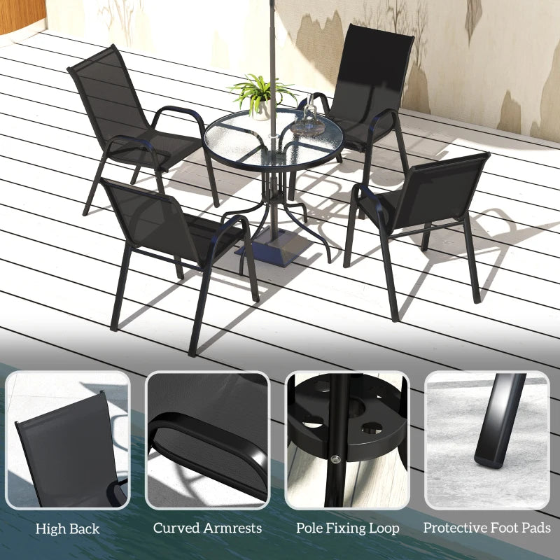 5-Piece Black Steel Patio Set with Glass-Top Table - Outdoor Furniture for Garden and Balcony