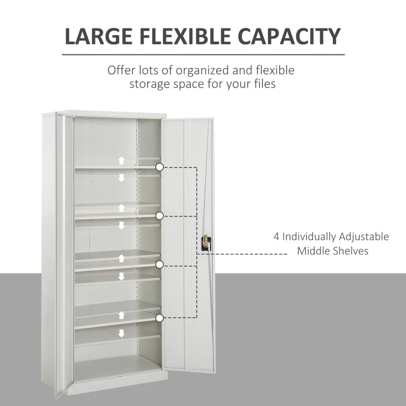Lockable Filing Cabinet with Adjustable Shelves for Office Storage White