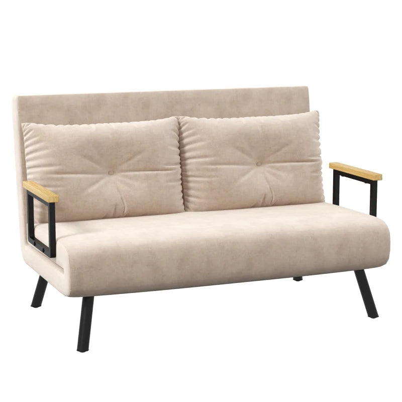Velvet-Feel Double Sofa Bed with Pillows in Beige – Versatile 4-in-1 Design for Comfort and Style