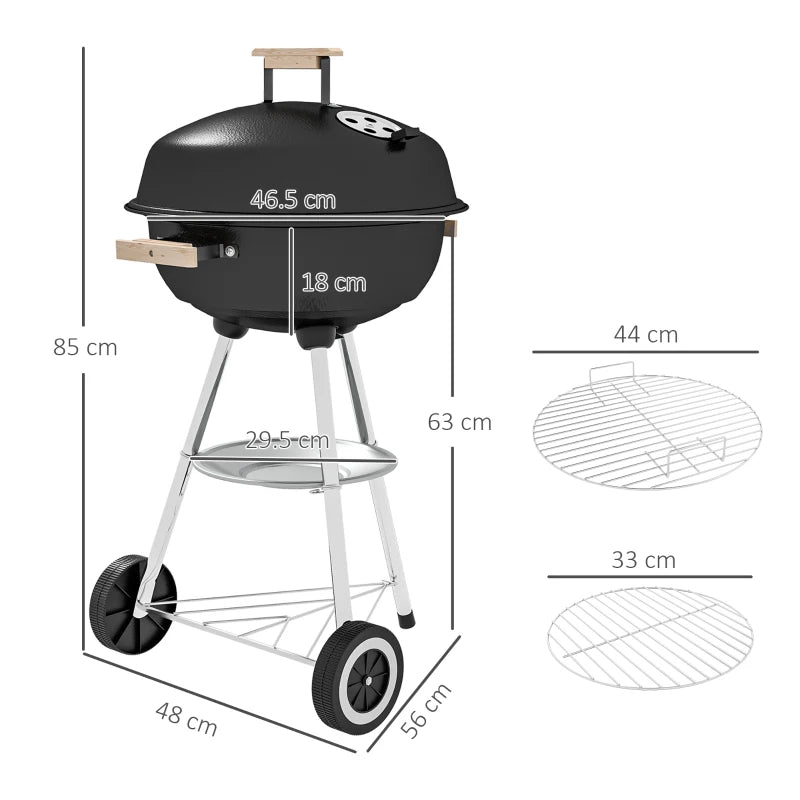 Black Portable Round Charcoal BBQ Smoker with Lid