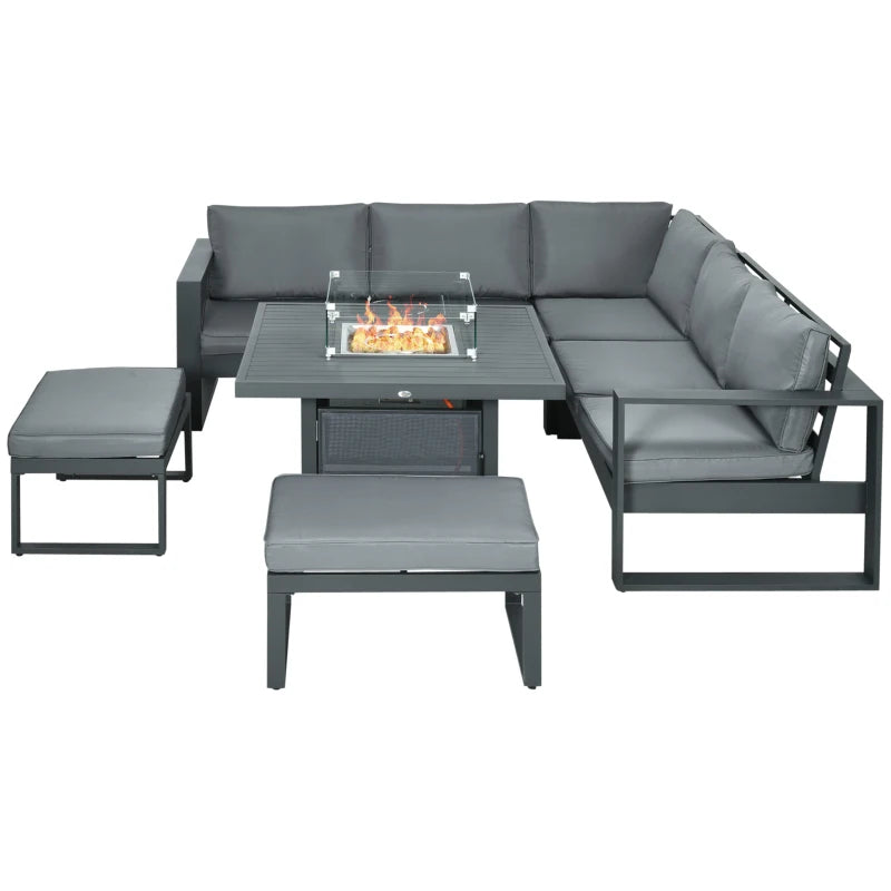Grey Aluminium Corner Sofa Set With Fire Pit Table