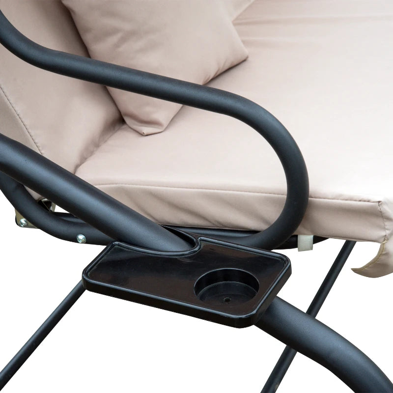 Beige Water-Resistant 3-Seater Swing Chair with Cup Holder