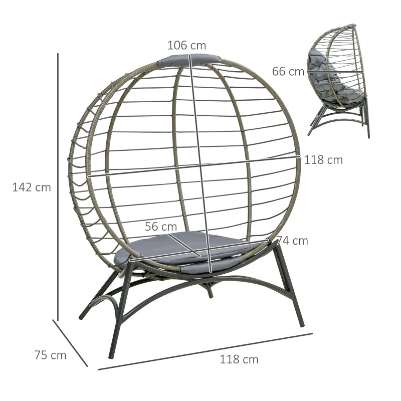 Grey Rattan Egg Chair with Cushion and Bottle Holder - Indoor/Outdoor