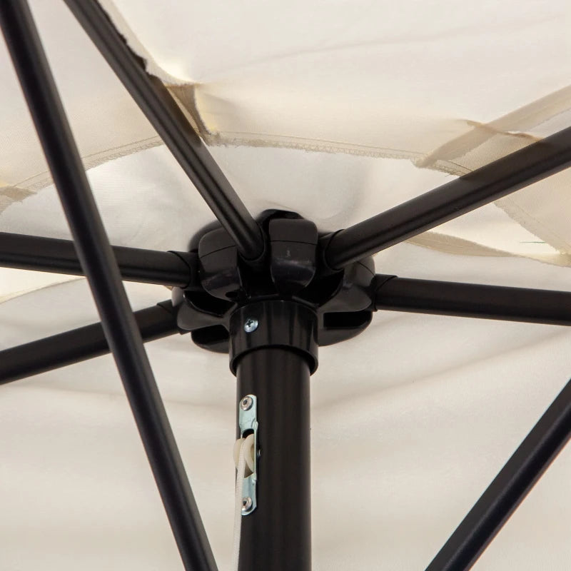Cream White 3m Half Round Patio Umbrella with Metal Frame and Crank Handle