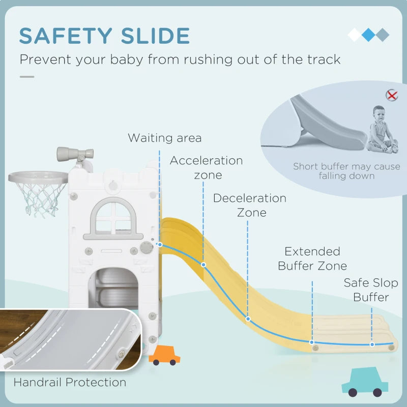 4 in 1 Toddler Slide with Basketball Hoop Climber Telescope Storage Basket for Ages 1 to 3 Years Grey