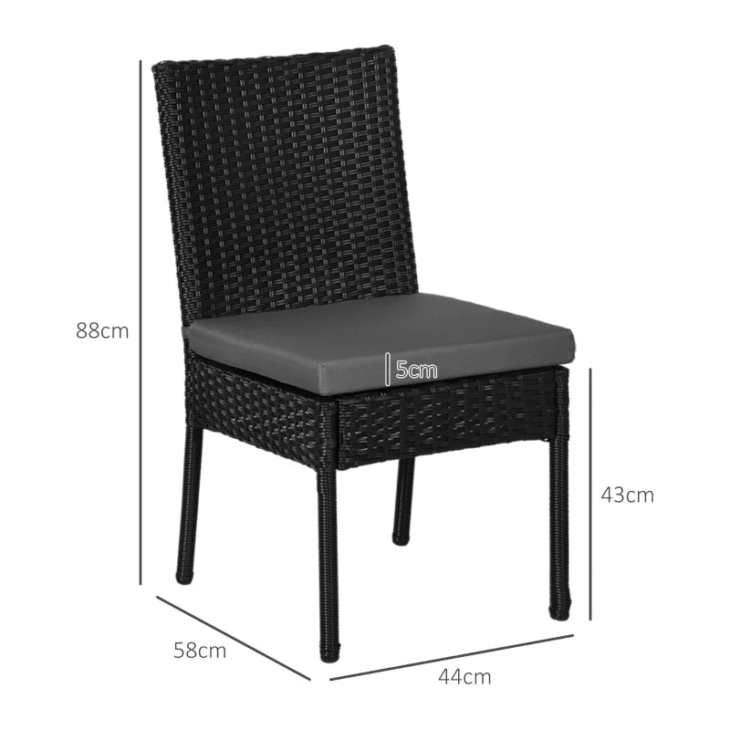 Black Rattan Armless Garden Chairs Set of 4