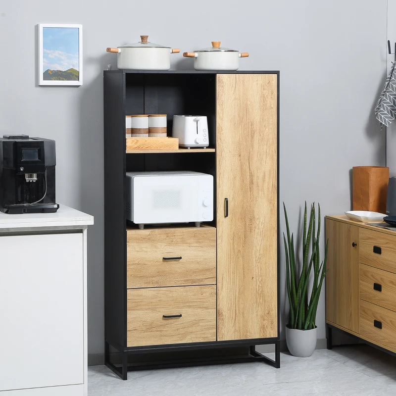 Tall Kitchen Cupboard - Freestanding Pantry Cabinet with Adjustable Shelves, Drawers & Soft Close Door - 160cm Storage Solution