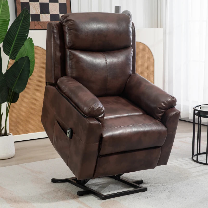 Dark Brown Faux Leather Electric Riser Recliner Chair with 70° Recline for Ultimate Comfort