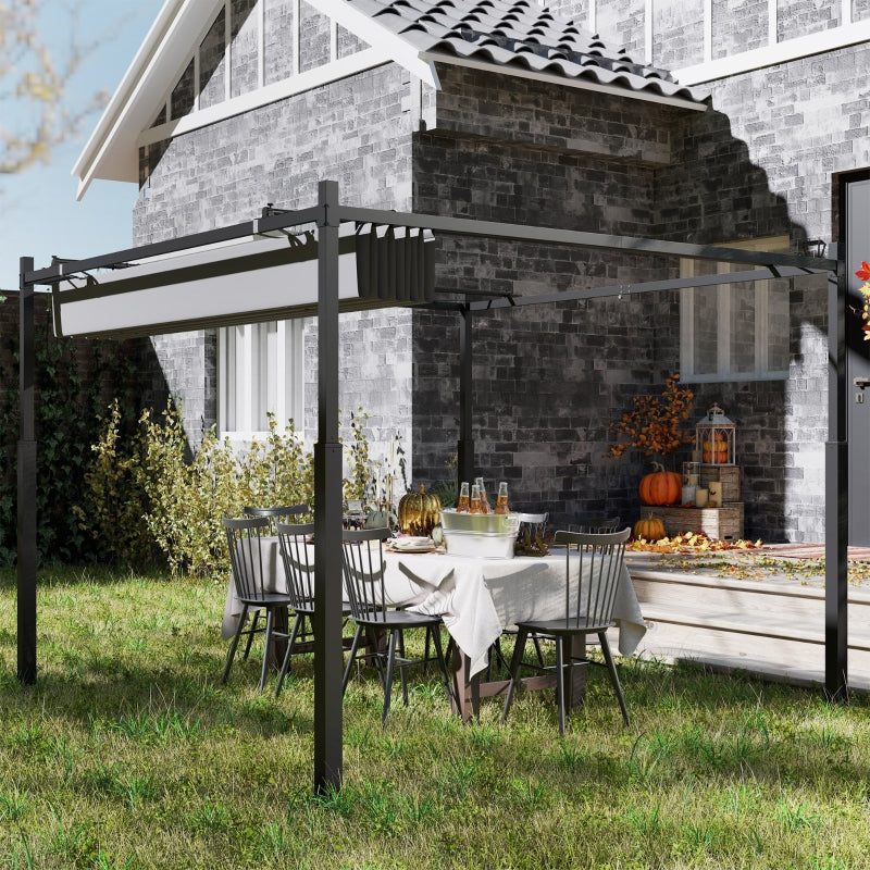Grey 3m x 3m Retractable Garden Pergola with Magnetic Fixture
