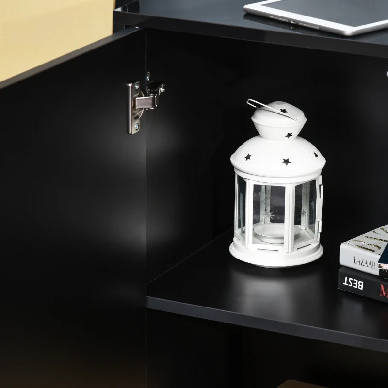 High Gloss Black Side Cabinet with Push-Open Design, 2 Drawers & 2 Cabinets for Living Room - 74H x 117W x 36Dcm