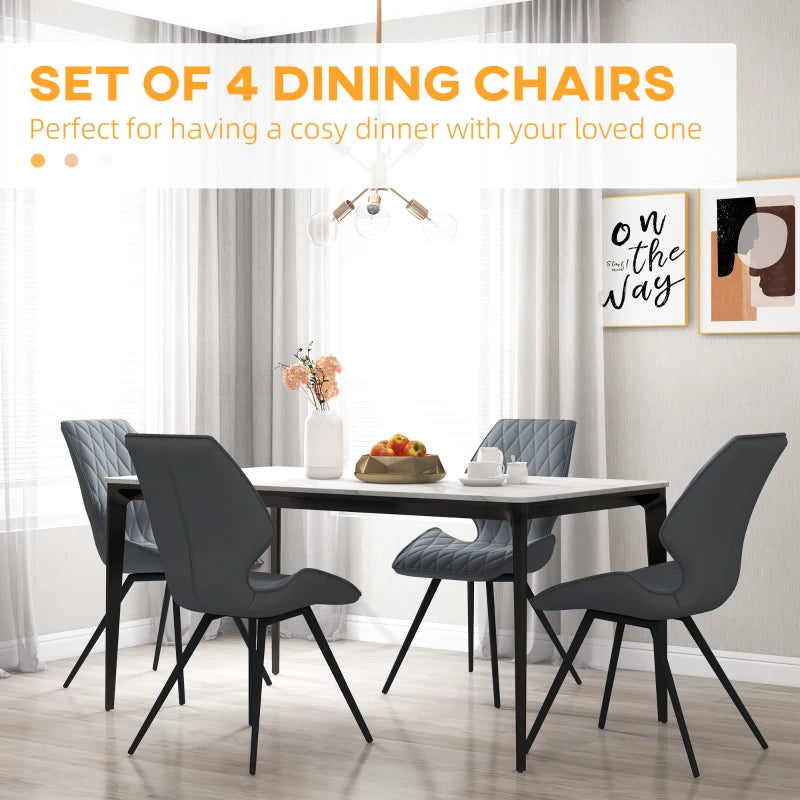 Set of 4 Grey PU Leather Dining Chairs with Metal Legs - Stylish Kitchen Seating for Modern Homes