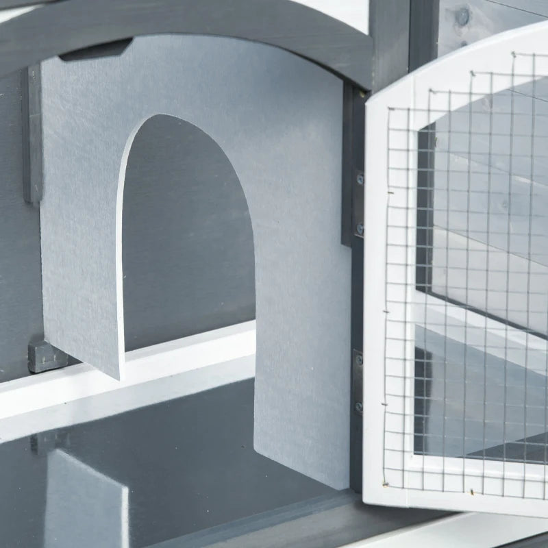Premium 2-Tier Outdoor Rabbit & Guinea Pig Hutch - Wooden Cage with Ramp, Divider & Openable Roof - 125x48x100cm Grey