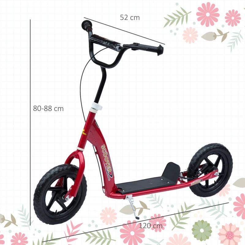 Kids Kick Scooter with 12" EVA Tyres, Rear Brake & Big Wheels - Perfect for Ages 5-12, Red Color